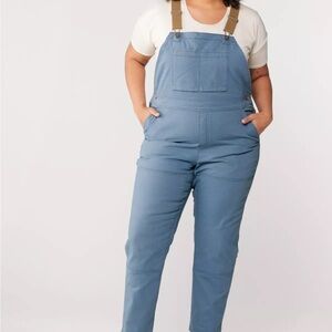 REI Women's Trailsmith Blue Overalls with Tan Straps